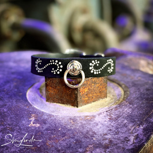 SiaLinda: Halsband Leia Kristall und Ring silber, echt Rinds-Velourleder - SiaLinda.com